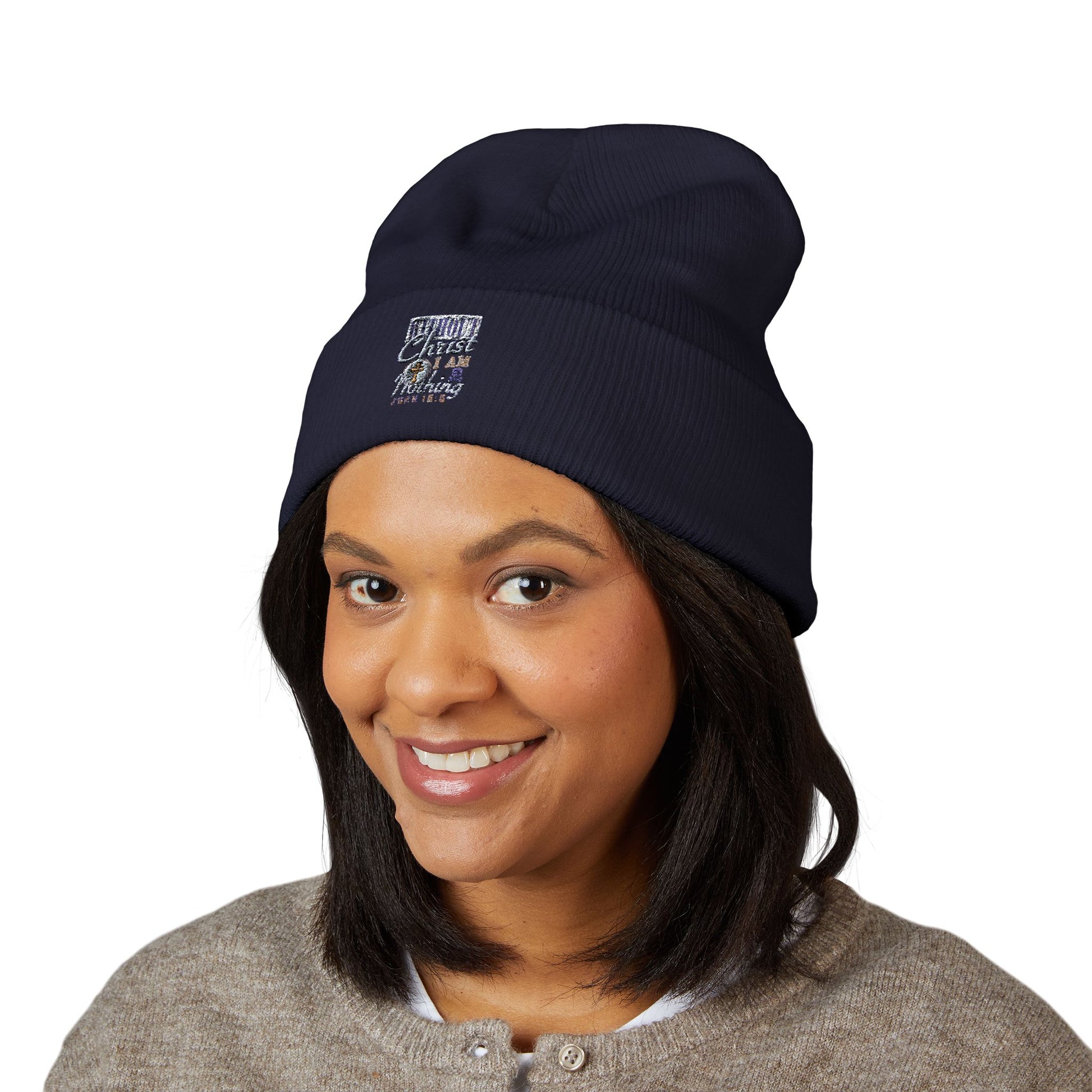 Embroidered Classic Beanie - 'Without Christ I'm Nothing'