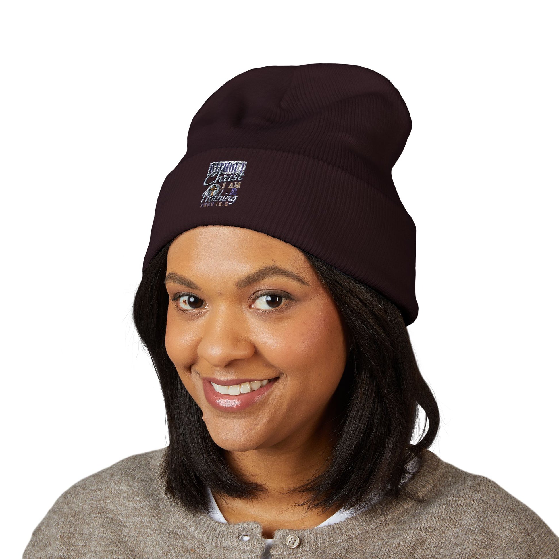 Embroidered Classic Beanie - 'Without Christ I'm Nothing'